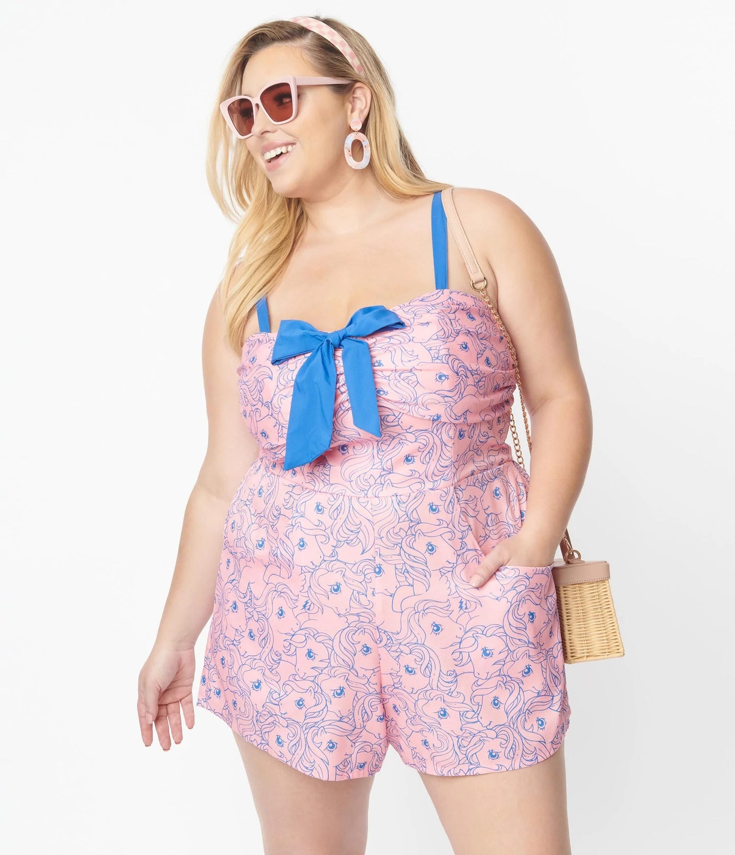 Unique Vintage x My Little Pony Pink and Blue Pony Print Rae Romper