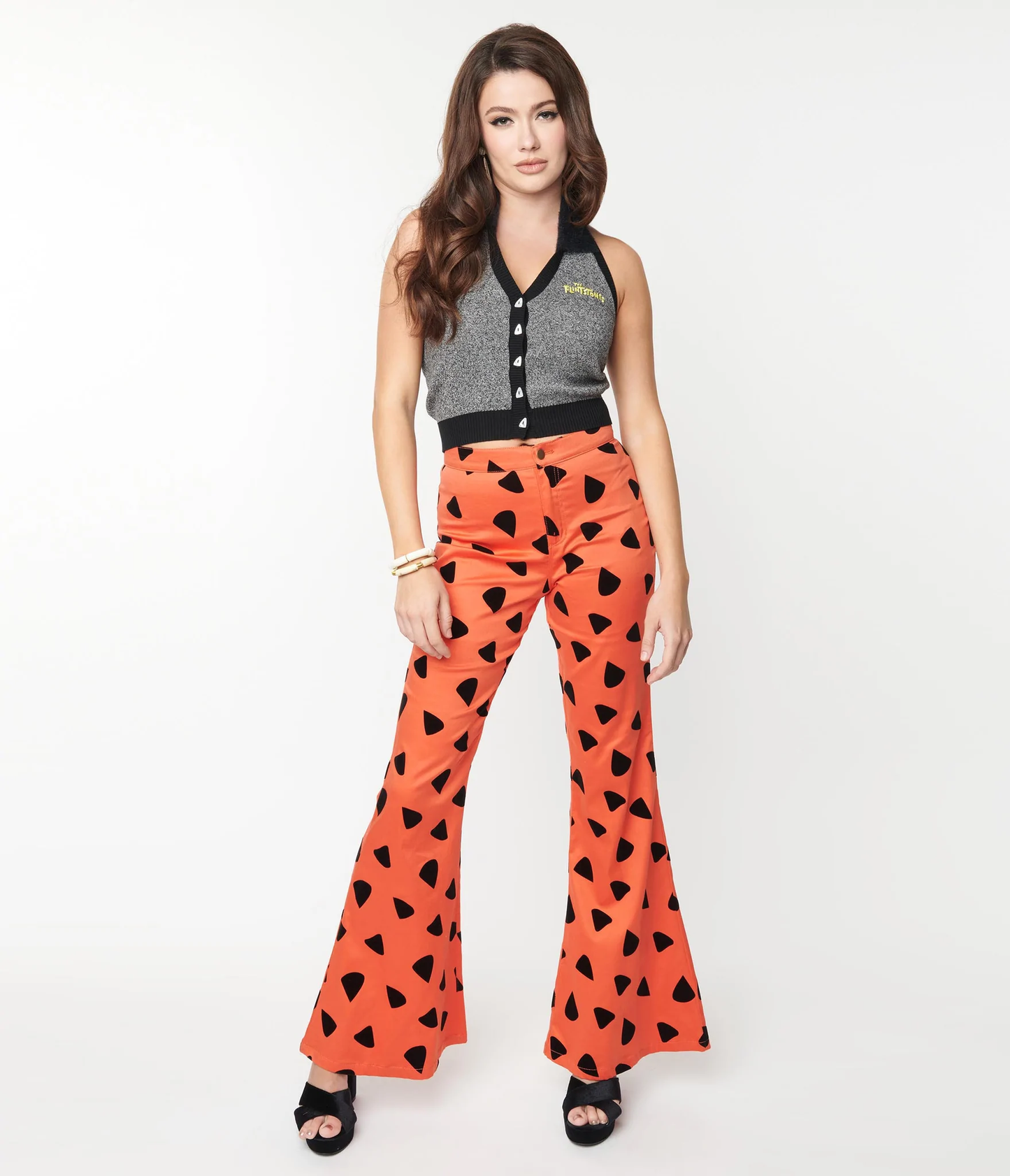Smak Parlour Flintstones Orange Black Leopard Spots Print Flare Pants unique vintage lana rose