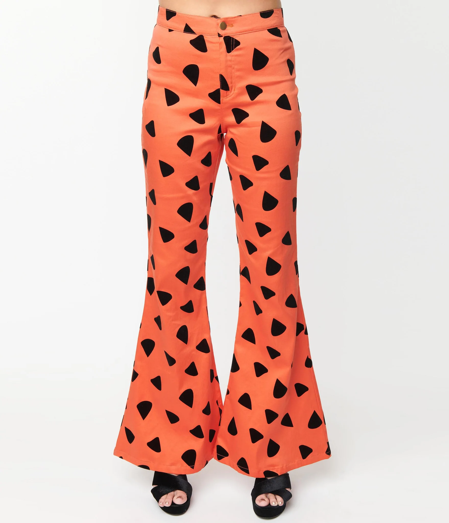 Smak Parlour Flintstones Orange Black Leopard Spots Print Flare Pants unique vintage lana rose