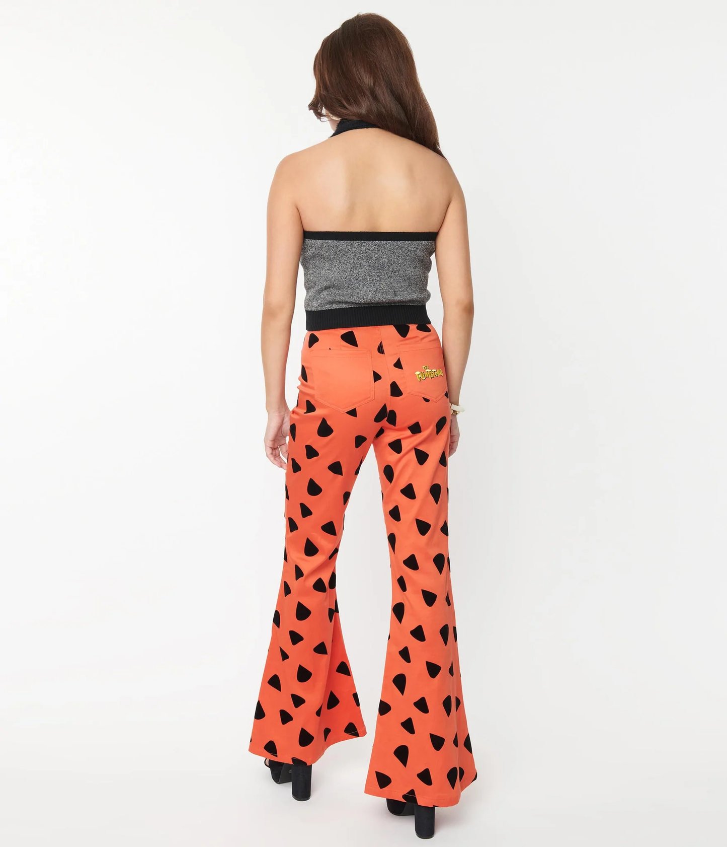 Smak Parlour Flintstones Orange Black Leopard Spots Print Flare Pants unique vintage lana rose