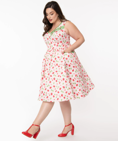 Unique-Vintage Pink & Strawberry Print Syracuse Swing Dress | Only Size Medium & 1XLargeLeft