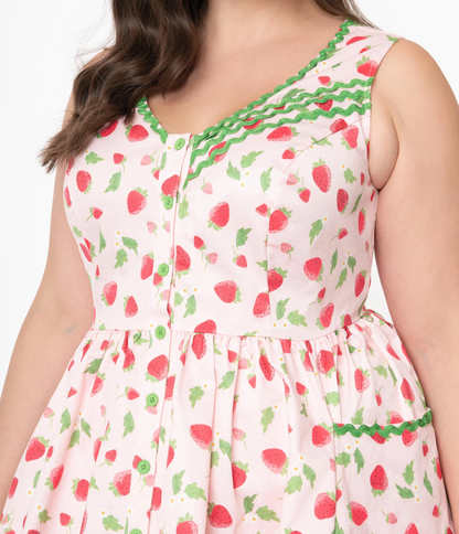 Unique-Vintage Pink & Strawberry Print Syracuse Swing Dress | Only Size Medium & 1XLargeLeft