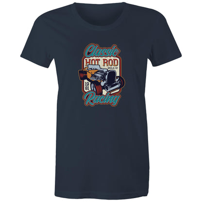 women's t-shirt with 'Classic Hot Rod' and related graphics printed on the front.