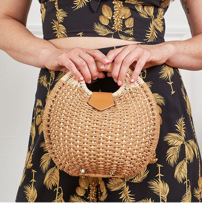 Lottie Rattan Bag Woven Shell Summer Handbag - Natural @BVCM