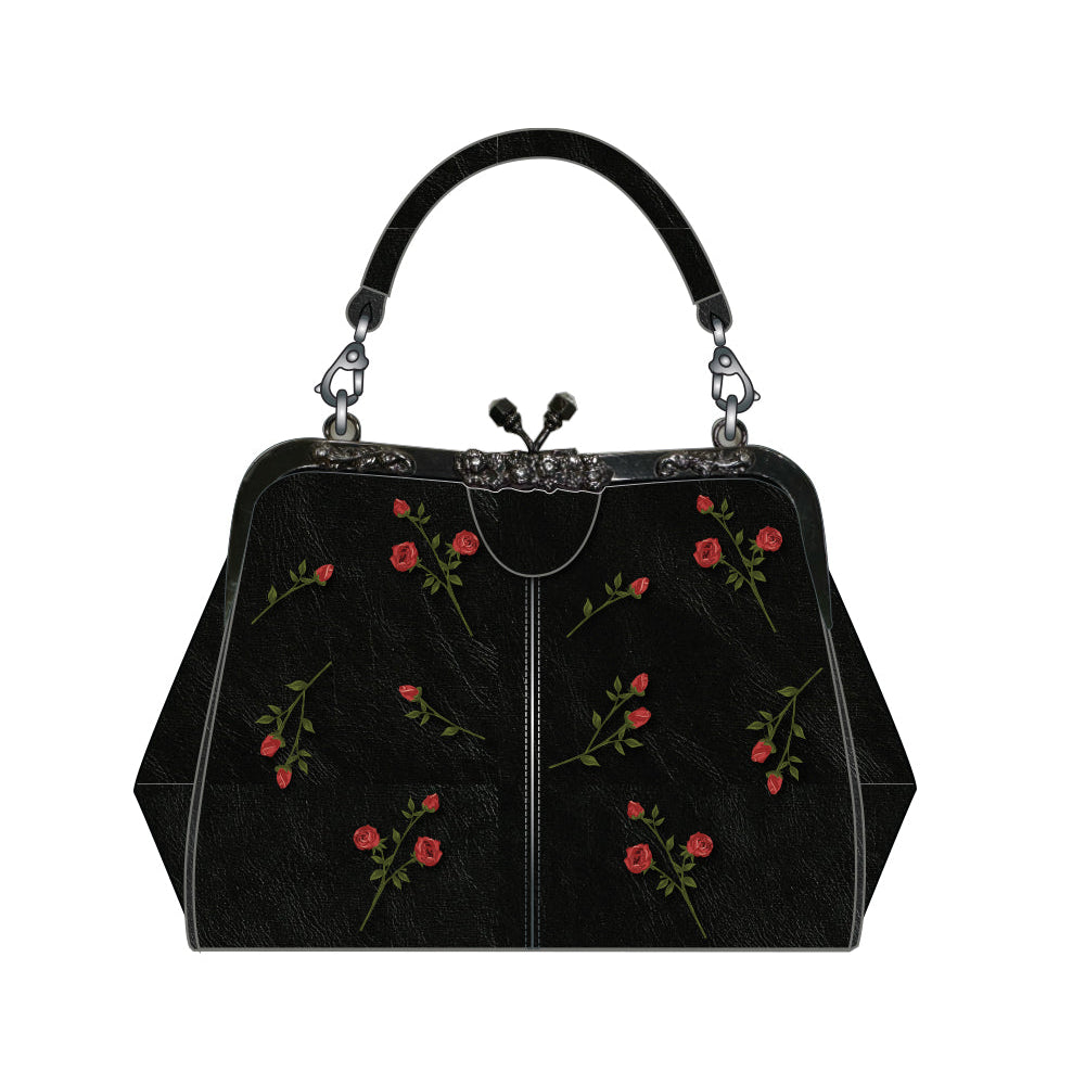 Black Midnight Rose Frame Handbag