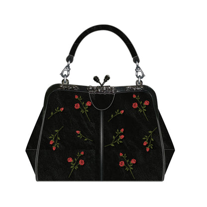 Black Midnight Rose Frame Handbag