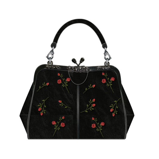 Black Midnight Rose Frame Handbag