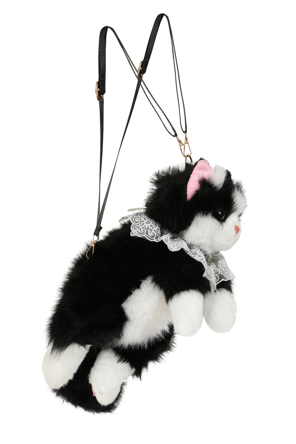 The BANNED Purrfect Mischief Backpack brings playful alternative charm to everyday styling. Designed in a soft black and white plush cat shape,