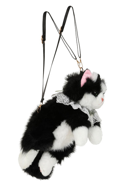 The BANNED Purrfect Mischief Backpack brings playful alternative charm to everyday styling. Designed in a soft black and white plush cat shape,