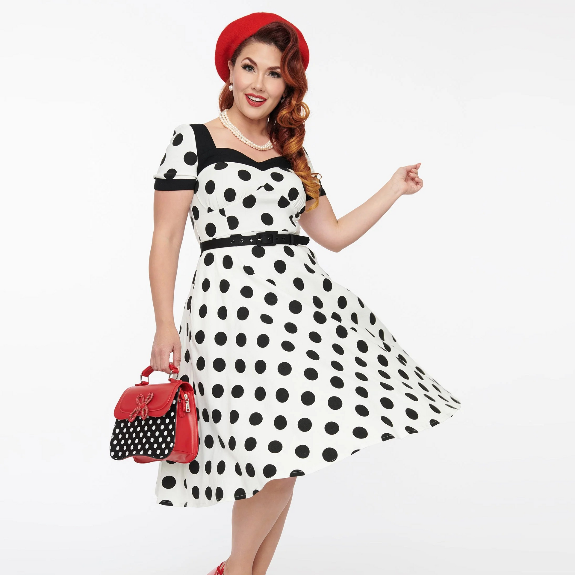 White & Black Polka Dot Swing Dress | CLEARANCE  Lana-Rose Fashion