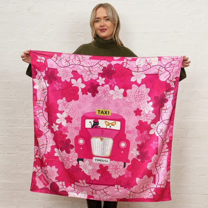 Vendula X Pink Ribbon Foundation - London Cats & Corgis Floral Large Satin Square Scarf