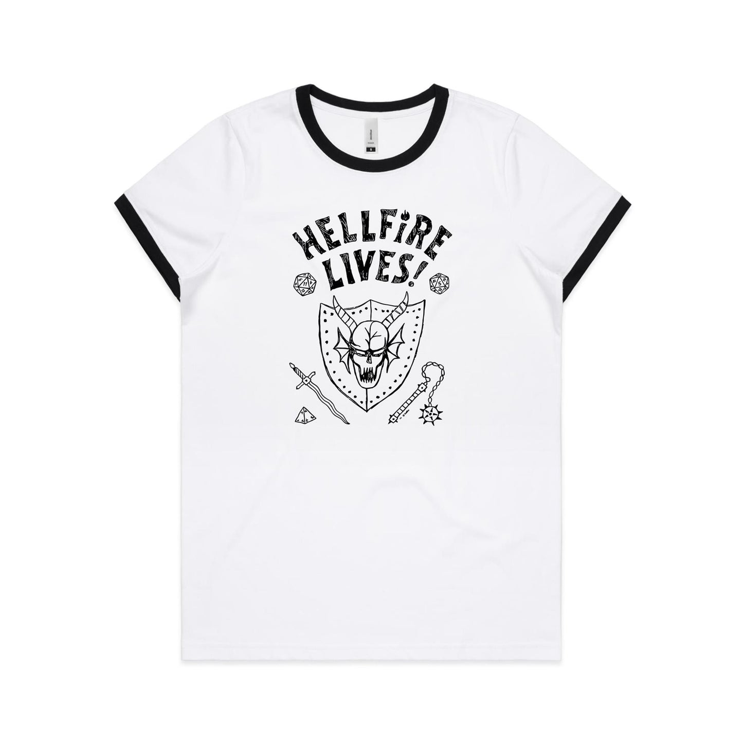 Hellfire Lives - Womens Ringer Tee - 2 Colours - Online Ordering Only