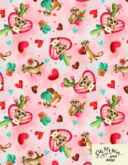 A woman wearing a knee-length sleeveless linen fit and flare dress with meerkat print pockets, a boat neckline, and an invisible zipper in the back. christmas dress xmas