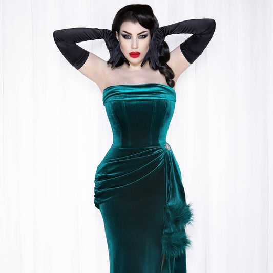 Phantom Emerald Velvet Swag Gown by Weasel Wea