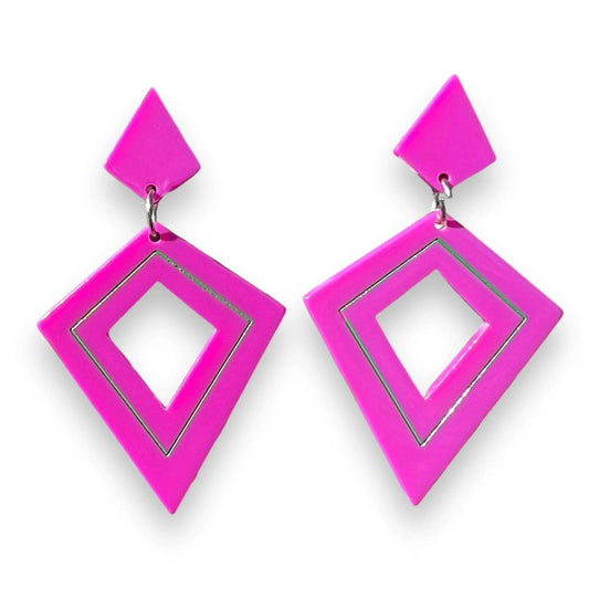 Pair of pink square-shaped earrings on a white background