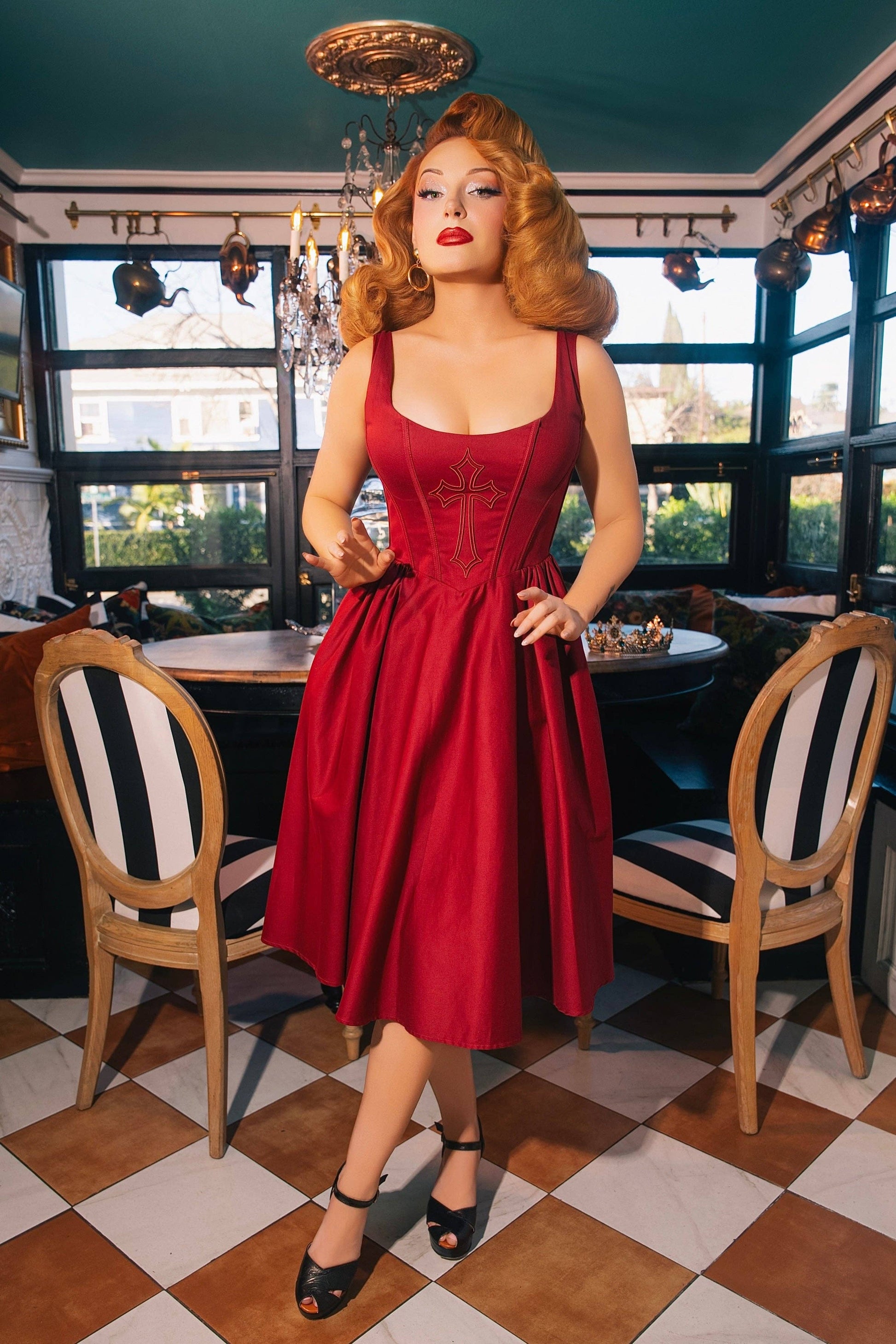 Gabriela Cross Swing Dress in Wine | King Weasel Edition