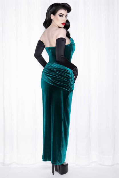 Phantom Emerald Velvet Swag Gown by Weasel Wea