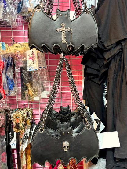 Halloween bat bag with skull embellishments