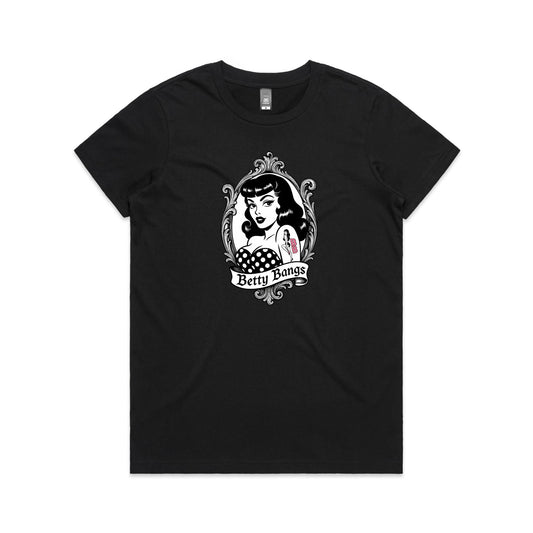 Betty Bangs - Women's Black Tee | This is a Print on Demand Item