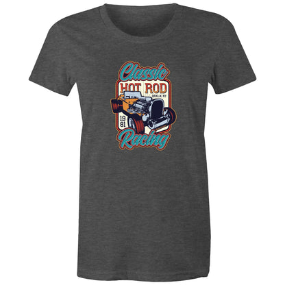 women's t-shirt with 'Classic Hot Rod' and related graphics printed on the front.
