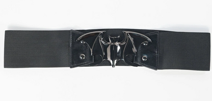 Black belt with a bat-shaped buckle on a white background