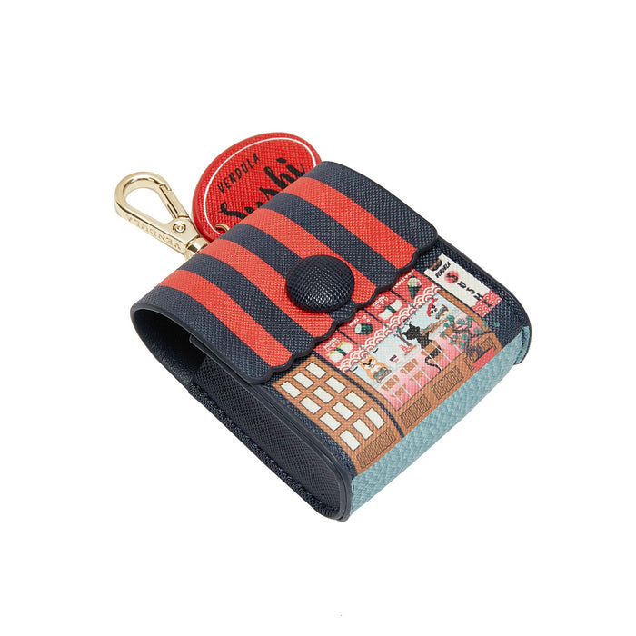 Keychain with red and black striped design on a white background