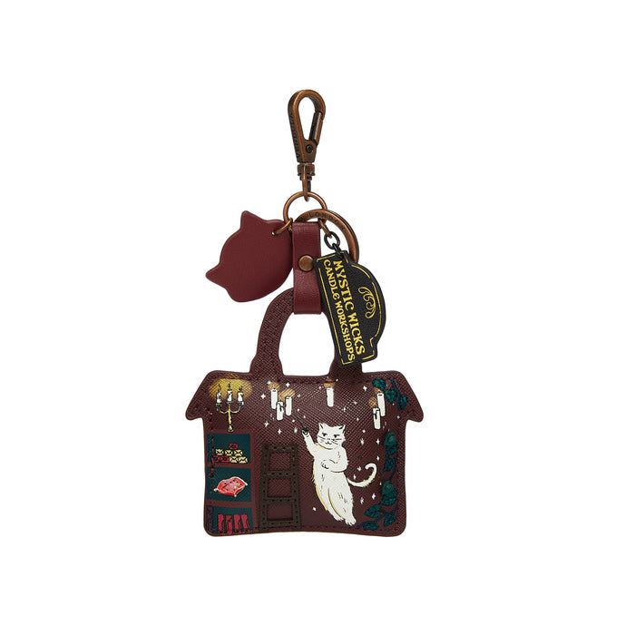 Cat-shaped keychain with a small bag design on a white background