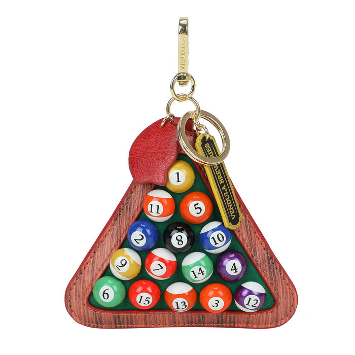 Keychain with pool ball design in a triangle shape on a white background