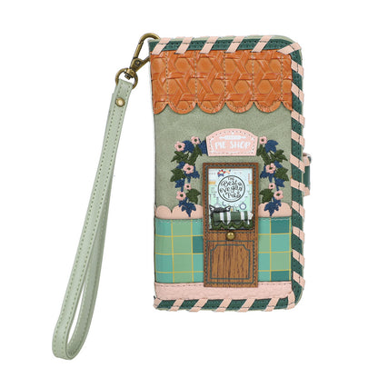 Phone case with a door design and floral elements on a white background