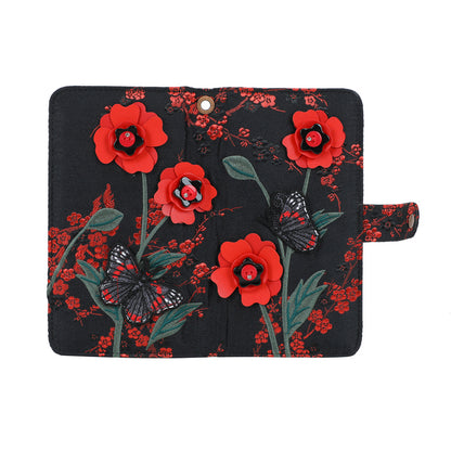 Black case with red floral design on a white background