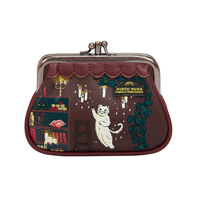 Small bag with cat and candle design on a white background
