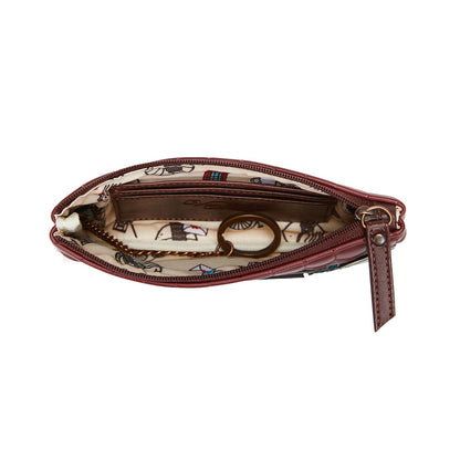 Small pouch with a patterned interior on a white background