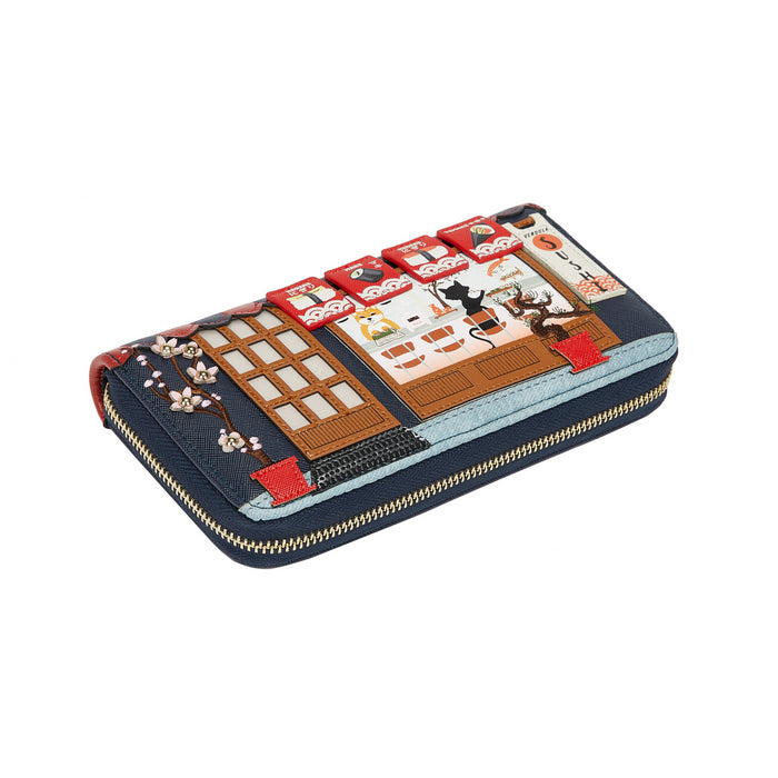 Zipper wallet with a colorful design on a white background