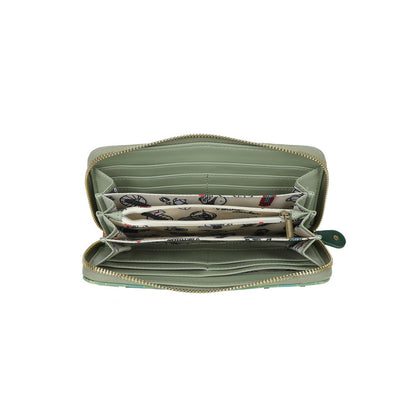 Green wallet with card slots on a white background