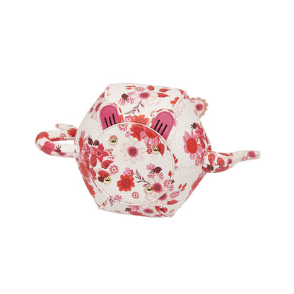 Floral-patterned mouse-shaped container on a white background