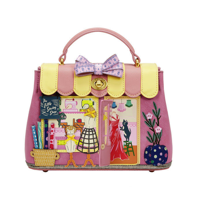 Colorful handbag with a decorative design on a white background