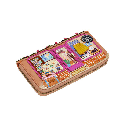 Colorful wallet with store window design on a white background