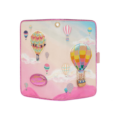 Pouch with colorful hot air balloon design on a white background