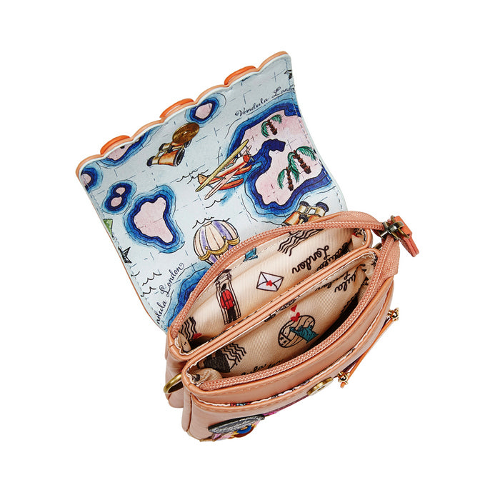 Small handbag with a colorful pattern on a white background