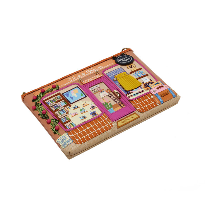 Pouch with a colorful window design on a white background