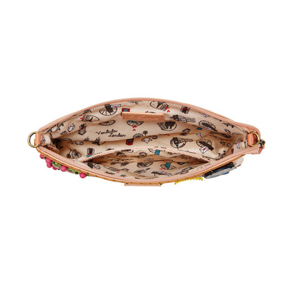 Open handbag with floral pattern on a white background