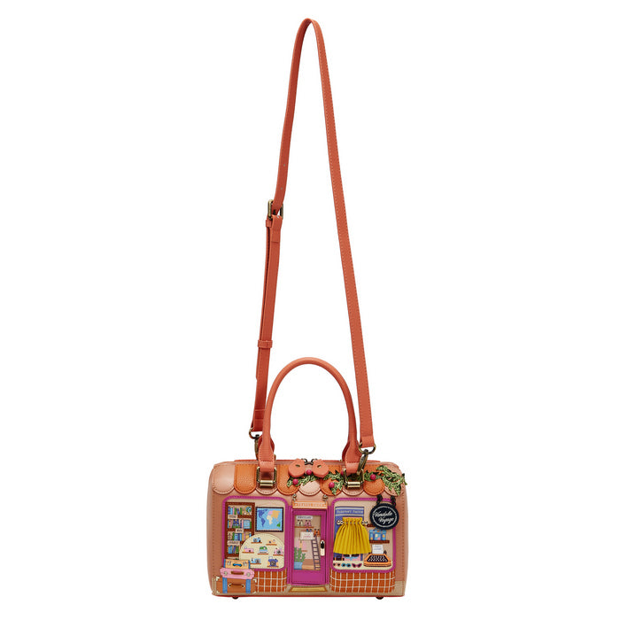 Handbag with a colorful design on a white background