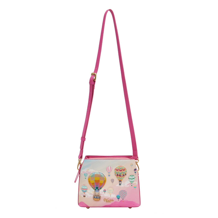 Crossbody bag with hot air balloon design on a white background