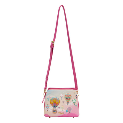 Crossbody bag with hot air balloon design on a white background