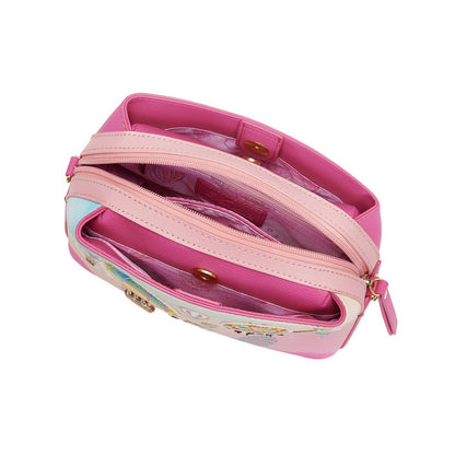 Pink pouch with a clear compartment on a white background