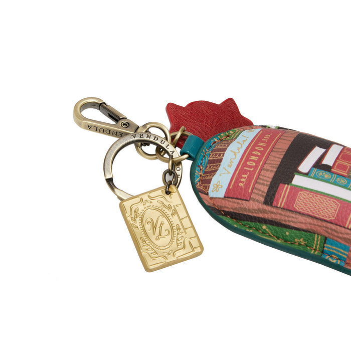 Colorful keychain with a gold tag on a white background