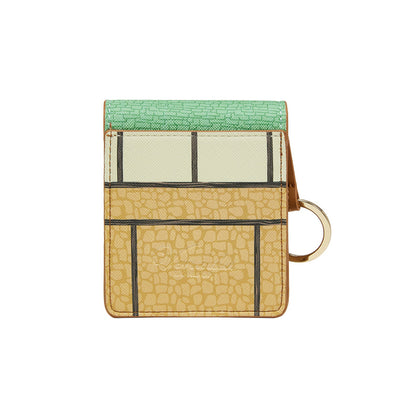 Multicolored pouch with a ring on a white background