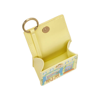 Yellow cardholder with cartoon design on a white background
