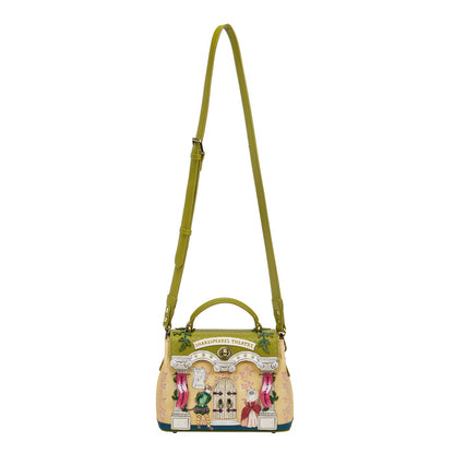 Decorative handbag with a strap on a white background