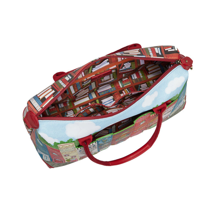 Colorful bag with book design on a white background